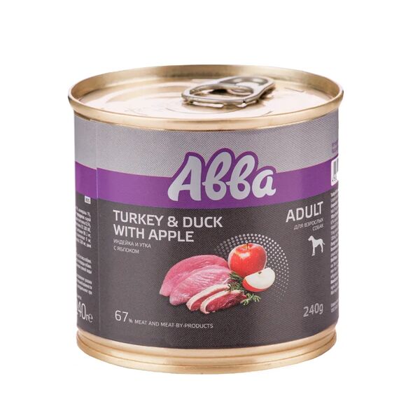 Adult Консервы для взрослых собак всех пород, индейка, утка и яблоко, 240 гр.
