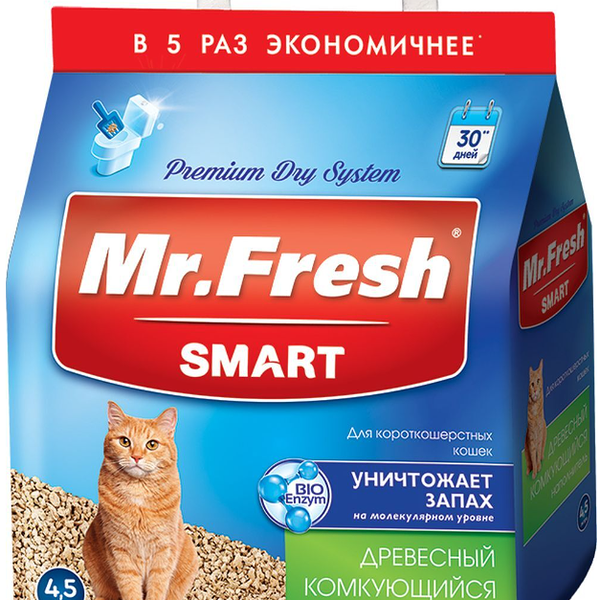 Наполнитель Mr.Fresh Smart для короткошерстных кошек, 4.5 л