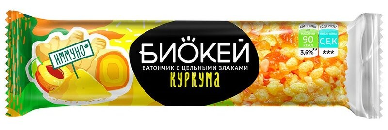 

Злаковый батончик куркума абрикос цельные злаки Биокей, 25 г