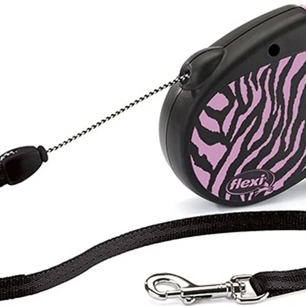 Flexi Рулетка Safari Zebra трос, розовая S 5м/12кг