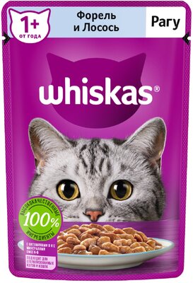 Влажный корм WHISKAS®для кошек, рагу с форелью и лососем, 75г