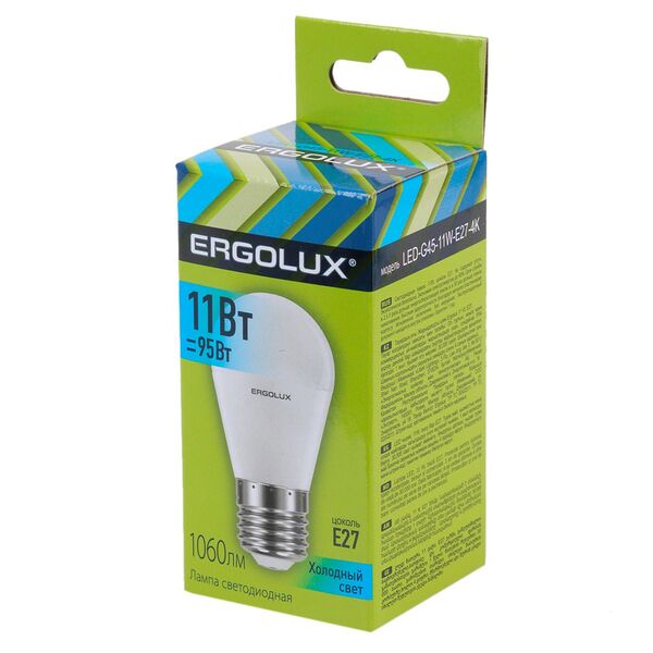 Лампа светодиодная ERGOLUX, E27, 11 Вт, 4500К, 172-265 В, шар