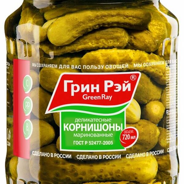 Корнишоны маринованные Деликатесные Green Ray, 720 мл