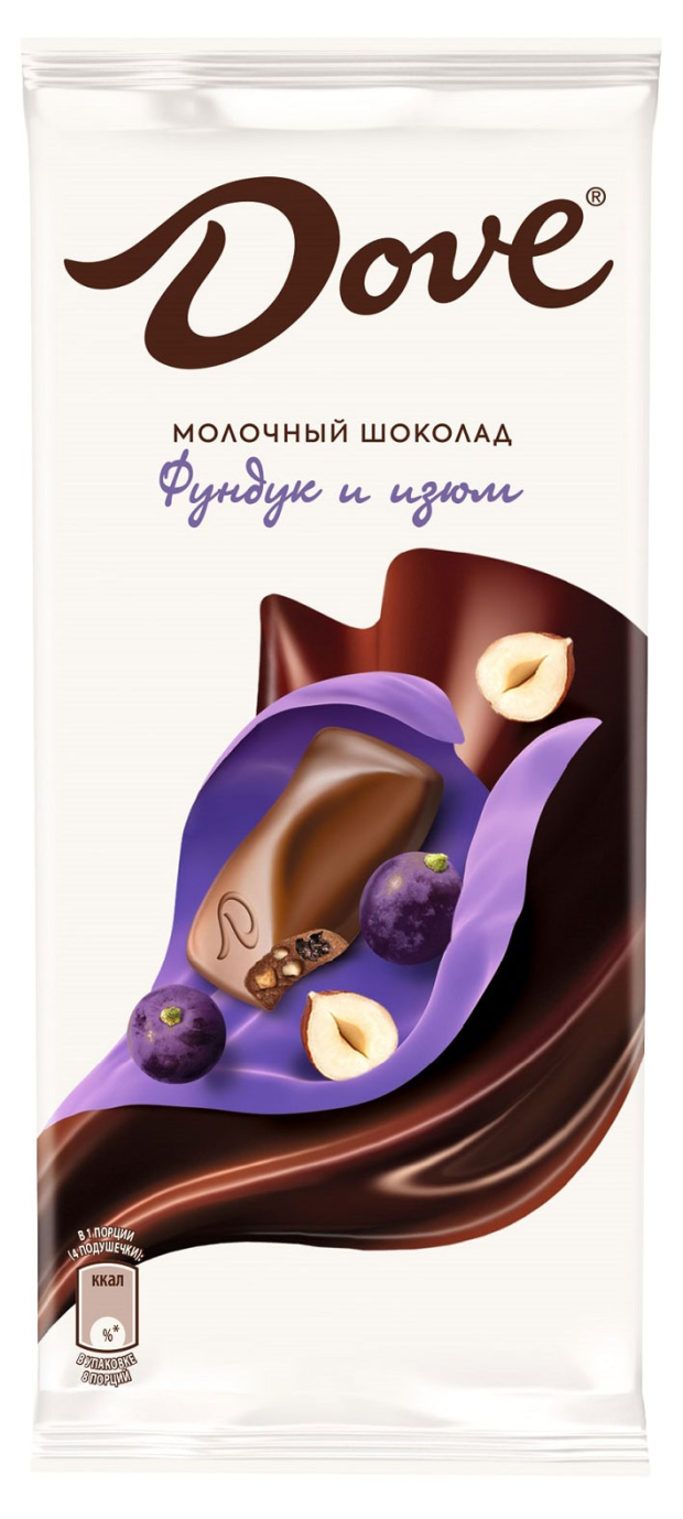 

Шоколад Dove молочный с дроблёным фундуком и изюмом, 90 г