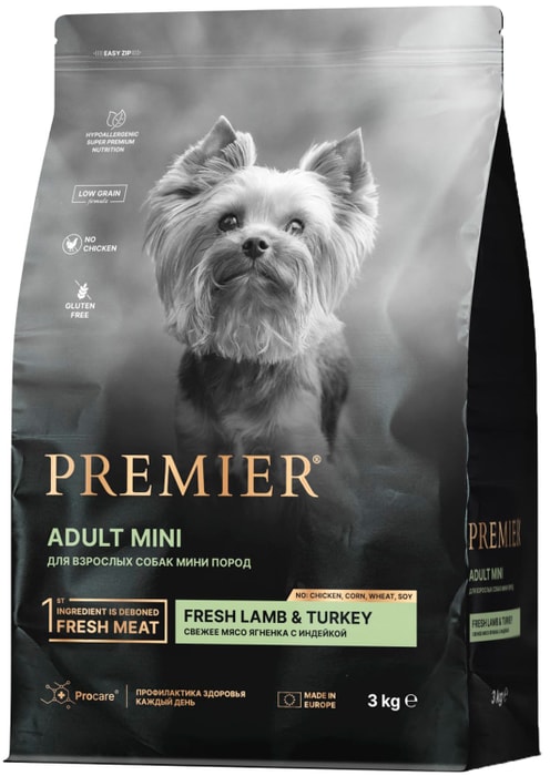 

Сухой корм для собак Premier Dog Lamb&Turkey Adult Mini Свежее мясо ягненка с индейкой 3 кг