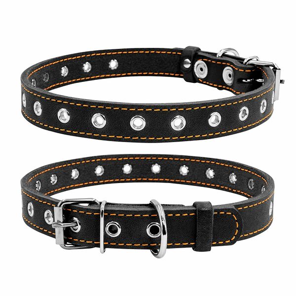 Collar ошейник кожаный безразмерный 20 мм. х 50 см., Черный