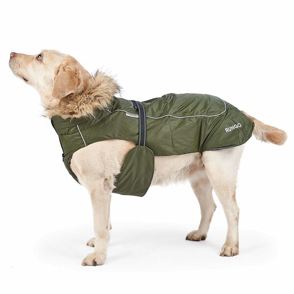 Попона теплая с меховым воротником для собак средних пород L зеленый