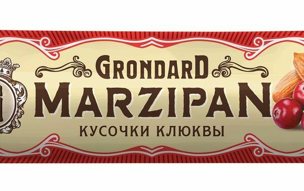 Батончик марципановый Grondard глазированный с кусочками клюквы 50 г