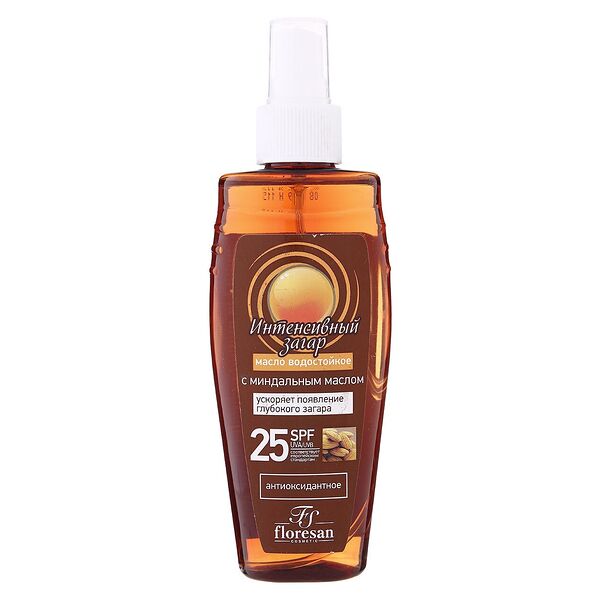 Масло для загара Floresan, водостойкое, интенсивный загар SPF-25