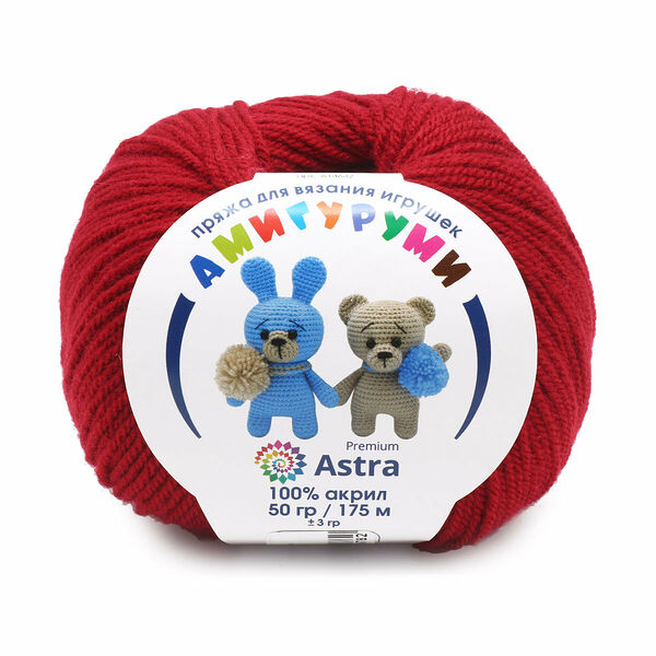 Пряжа Astra Premium 'Амигуруми' 50гр 175 м (100% акрил)(091 вишня),шт