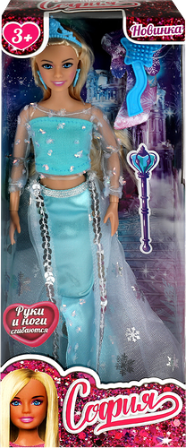 Кукла КАРАПУЗ София 29см, снежная принцесса в голубом платье, руки и ноги сгибаются 