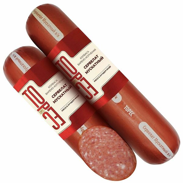 Сервелат варёно-копчёный Торес Мускатный категории Б 330 г