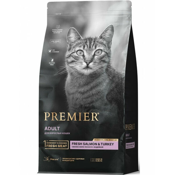 Premier Premier Cat Salmon&Turkey Adult (Свежее филе лосося с индейкой для кошек)
