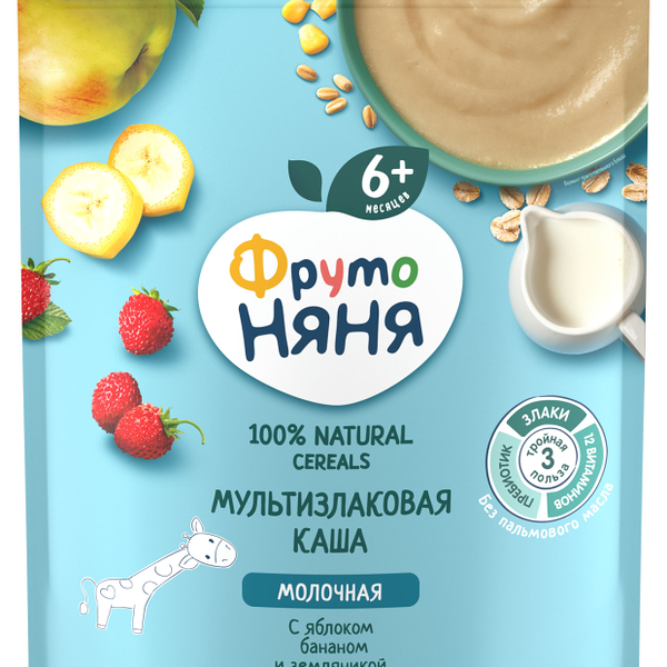 Каша сухая ФрутоНяня молочная мультизлаковая яблоко банан земляника с 6 месяцев 200 г