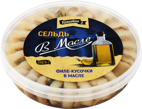 

Сельдь КАПИТАН филе-кусочки в масле, 300г