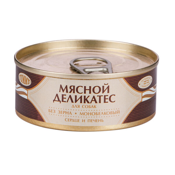 Мясной Деликатес консервы для собак, с натуральным сердцем и печенью в желе