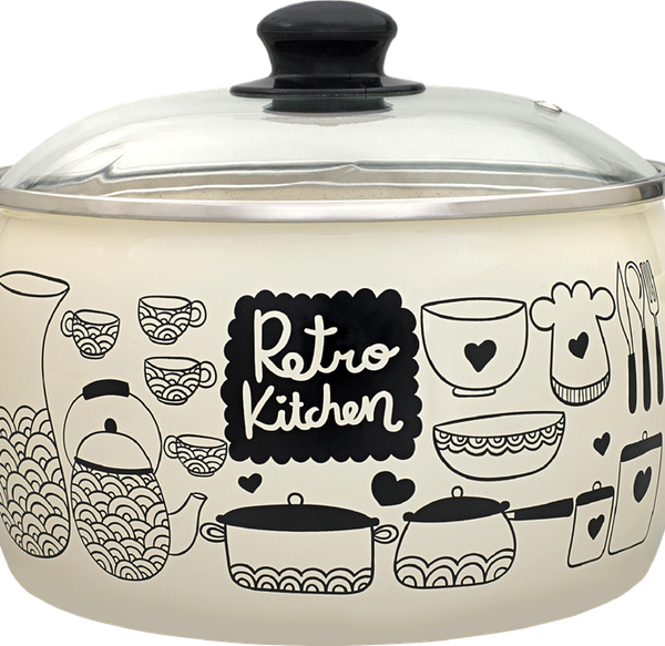 Кастрюля METROT Ретро, стеклянная крышка, сфера, эмалированная сталь, стеклянная крышка, 3.3л Арт. 350013