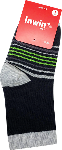 Носки детские Inwin Kids, высокая посадка, черные с полосками, Арт. FKSB-01-GL