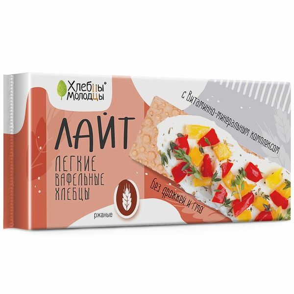 Хлебцы Хлебцы Молодцы Лайт ржаные вафельные без дрожжей хрустящие, 70г