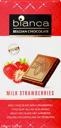Шоколад молочный BIANCA с кусочками клубники, 100 г