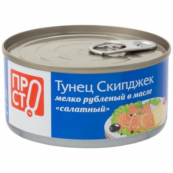 Тунец ПРОСТО Скипджек салатный мелко рубленный в масле 185г