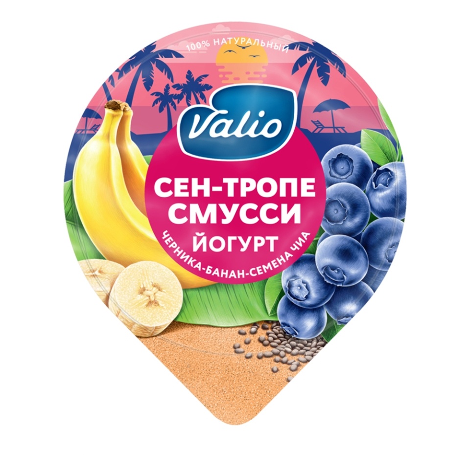 

Йогурт смусси Valio Сен-Тропе Черника-банан-семена чиа 2.6% 140 г