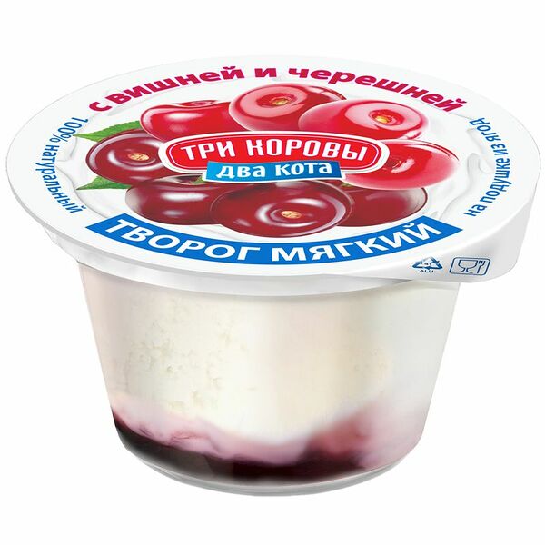 Творог Три Коровы Два Кота мягкий с вишней и черешней 4% 125 г