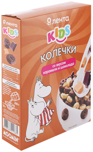 

Готовый завтрак Лента Kids Муми Тролли колечки со вкусом карамели и шоколада 175 г