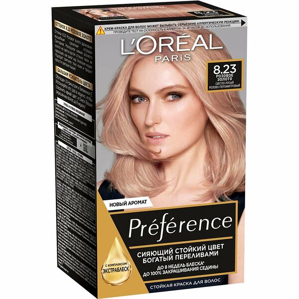 L'Oreal Paris Стойкая краска для волос Preference, оттенок 8.23, Розовое Золото, светло-русый розово-перламутровый 174 мл