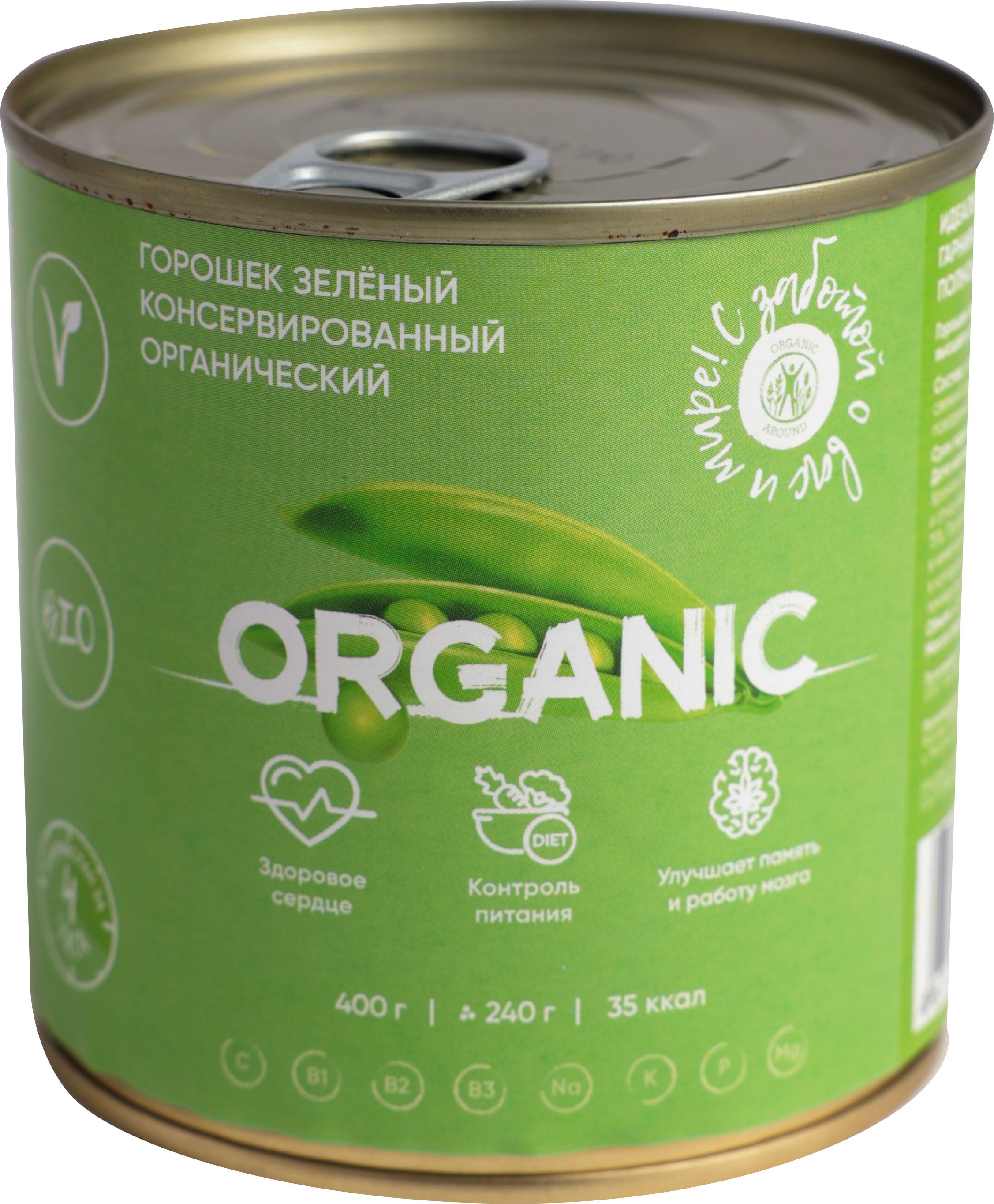

Горошек Organic зеленый консервированный органический