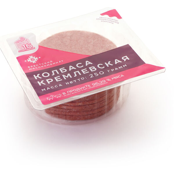 Колбаса Кремлевская в/с колб изд в/к салями мясн ГАЗ серв нар 250г Гофра Брестский МК