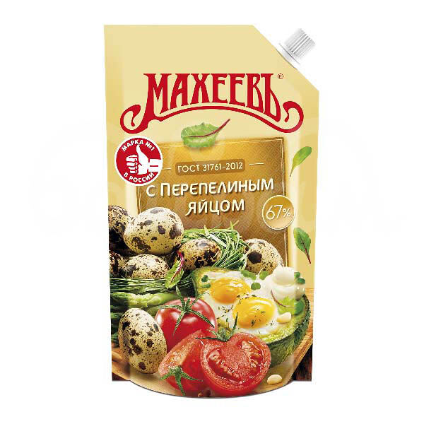 Майонез Махеев 67% 380гр Премиум с Перепелиным яйцом дой-пак