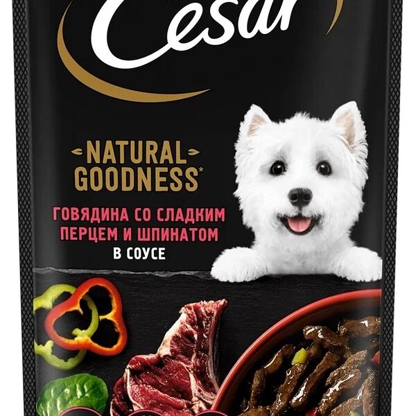 Влажный корм Cesar Natural Goodness для собак, с говядиной, паприкой, шпинатом в соусе 80 г