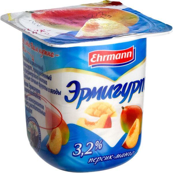 Продукт йогуртный Эрмигурт Молочный Персик-Манго 3.2% 100 мл