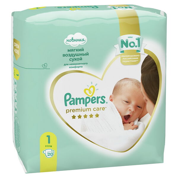 PAMPERS Подгузники Premium Care Newborn (2-5 кг) Упаковка 20