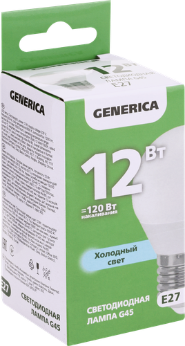 

Лампа светодиодная GENERICA G45 шар 12Вт 230В 6500К E27, Арт. LL-G45-12-230-65-E27-G