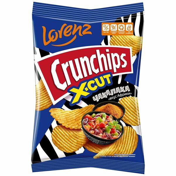 Чипсы Crunchips X-Cut картофельные рифленые со вкусом африканской Чакалаки, 70г