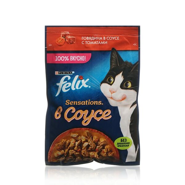 Корм влажный Felix Sensations соус говядина-томат 75 г