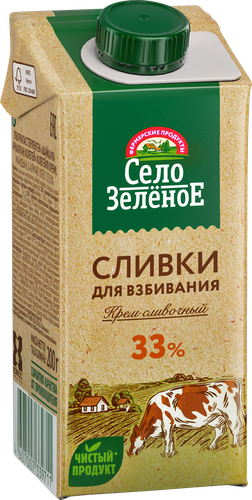 

Сливки Село Зелёное для взбивания 33% 200 г