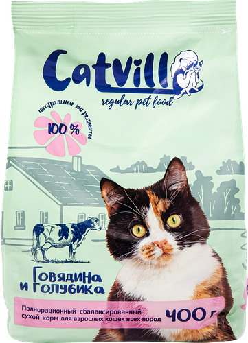 Корм сухой для кошек VILL Говядина с голубикой, 400г