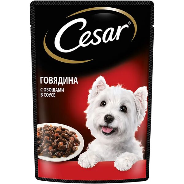 Влажный корм Cesar для взрослых собак, с говядиной и овощами в соусе 85г