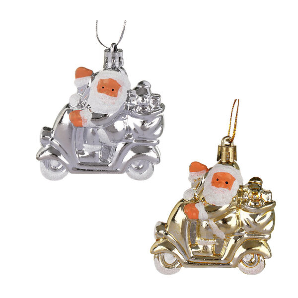 Сноу бум игрушка елочная в виде деда мороза на мотоцикле, 7x6,5см, пластик, цвет серебряный, золотой