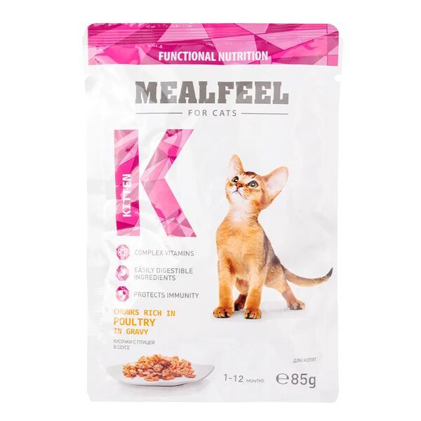 консервированный корм Mealfeel для котят кусочки с домашней птицей в соусе