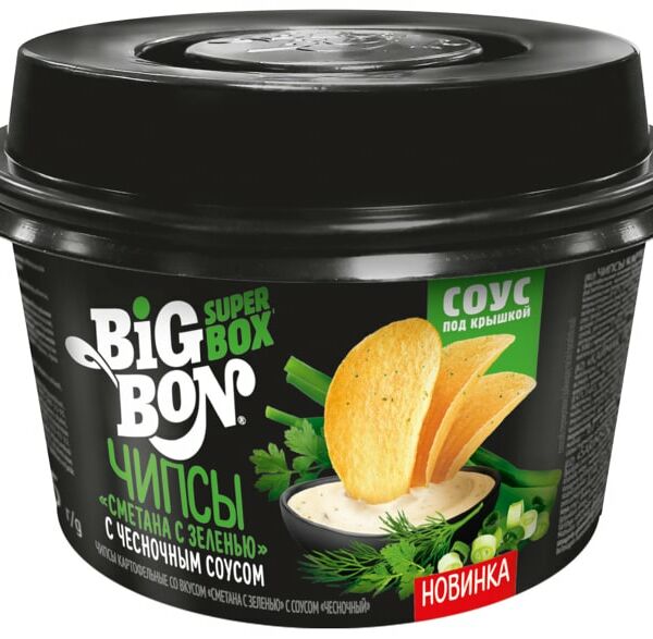 Чипсы Big Bon Сметана с зеленью с чесночным соусом 105г