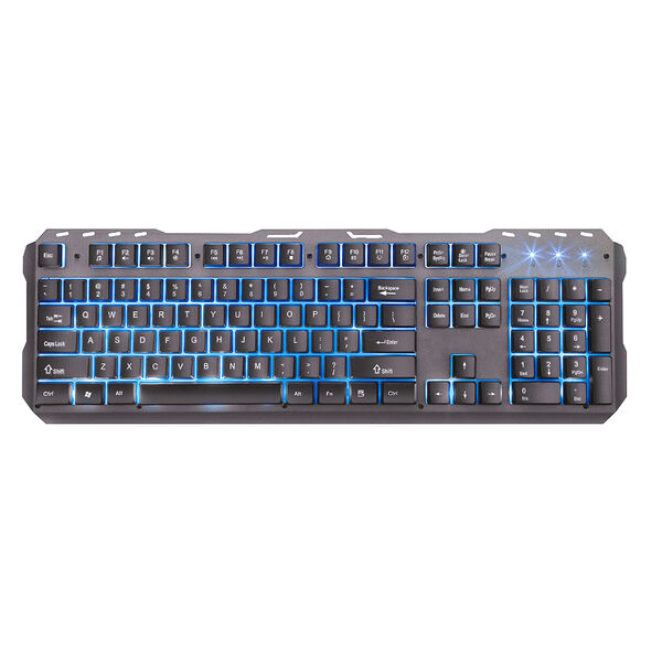 By клавиатура мембранная, 104кл., синяя подсветка, металл, синяя кириллица, каб.140см