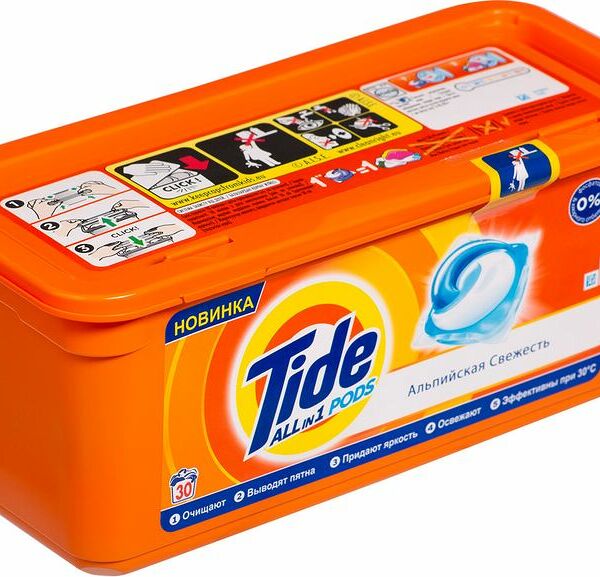 Капсулы для стирки 3в1 Альпийская свежесть Tide, 30 штук