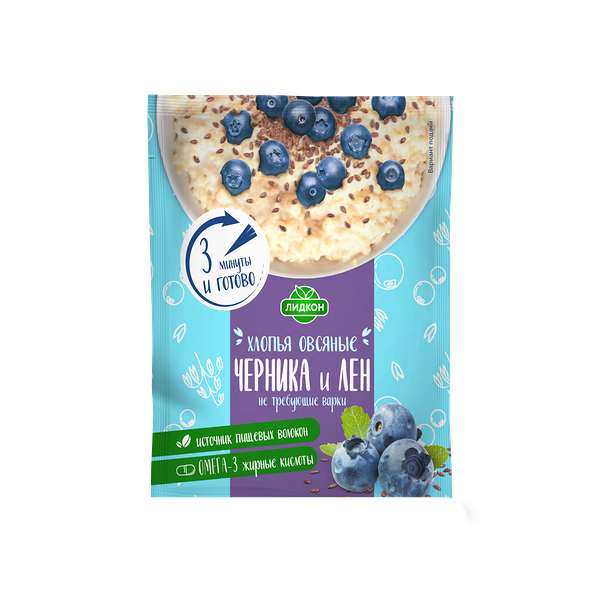 Хлопья овсяные Черника и лён не треб варки 35г