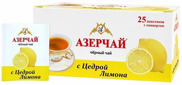 Чай черный Азерчай с цедрой лимона в пакетиках, 25х1,8 г