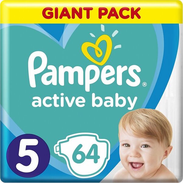 PAMPERS Active Baby Giant Pack Детские одноразовые подгузники, размер S5 (11-16 кг), 64 шт