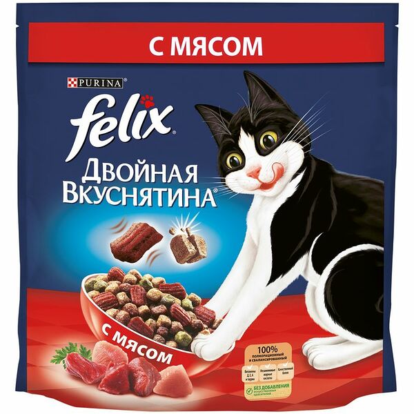 Сухой корм для кошек Felix Двойная вкуснятина с мясом 1.5 кг